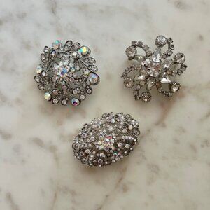 Set of Three Vintage Aurora Borealis Rhinestone Brooches